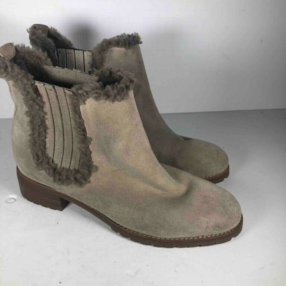 Anthropologie Tan Ankle Boots with Fur Trim - Picture 4 of 7